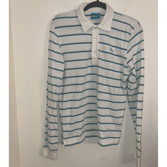 Abercrombie & Fitch Other - Abercrombie Fitch Polo Shirt Mens Large White Blue Green Pin Stripe Sailboat Tag